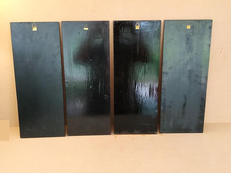Asiatique : 5 panneaux chinois en bois sculpté laqué et doré