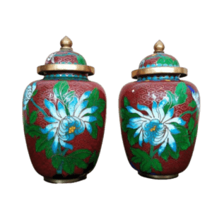 paire de pots couverts en émail cloisonné