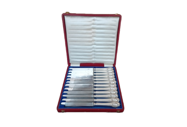 coffret de couteaux à fromage en argent fourré