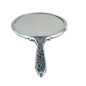miroir à main en métal argenté