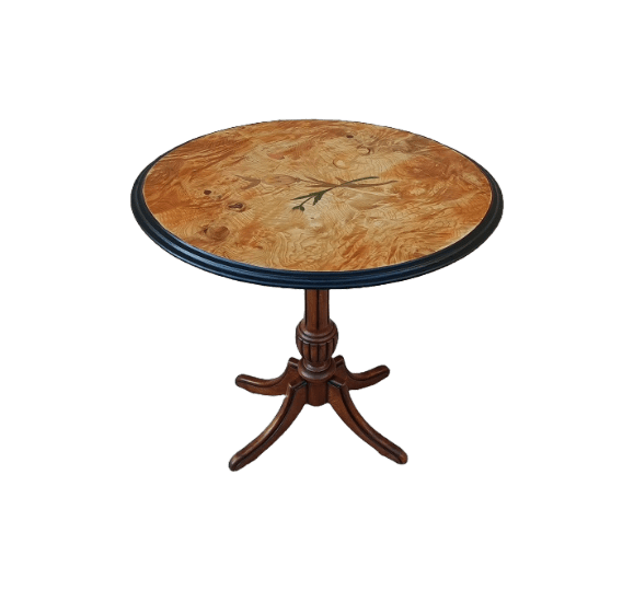 guéridon en bois marqueté à décor floral