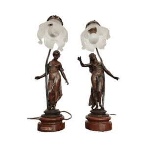 paire de lampes en régule signées alfred foretay