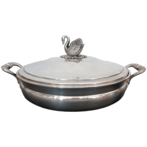 plat de service en métal argenté et son plat en verre