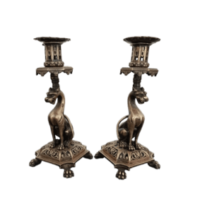 2 bougeoirs aux chimères en bronze fin xixème
