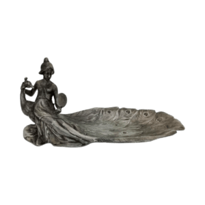 vide poches art nouveau en étain "la femme au paon"