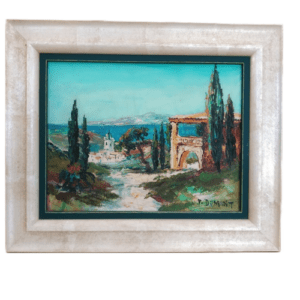 huile sur toile signée pierre dumont – paysage méditerranéen – xxe siècle