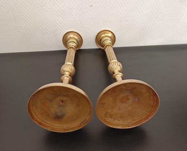 paire de grands bougeoirs en laiton massif doré – fin xixe / début xxe 50 cm
