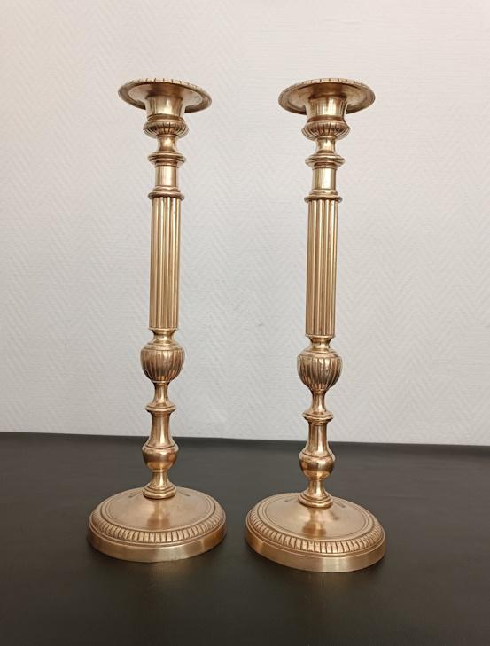 paire de grands bougeoirs en laiton massif doré – fin xixe / début xxe 50 cm