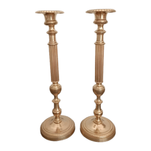 paire de grands bougeoirs en laiton massif doré – fin xixe / début xxe 50 cm