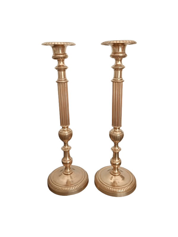 paire de grands bougeoirs en laiton massif doré – fin xixe / début xxe 50 cm