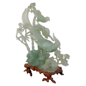 grande sculpture chinoise oiseaux du paradis pierre dure / jade céladon h.32,5 cm